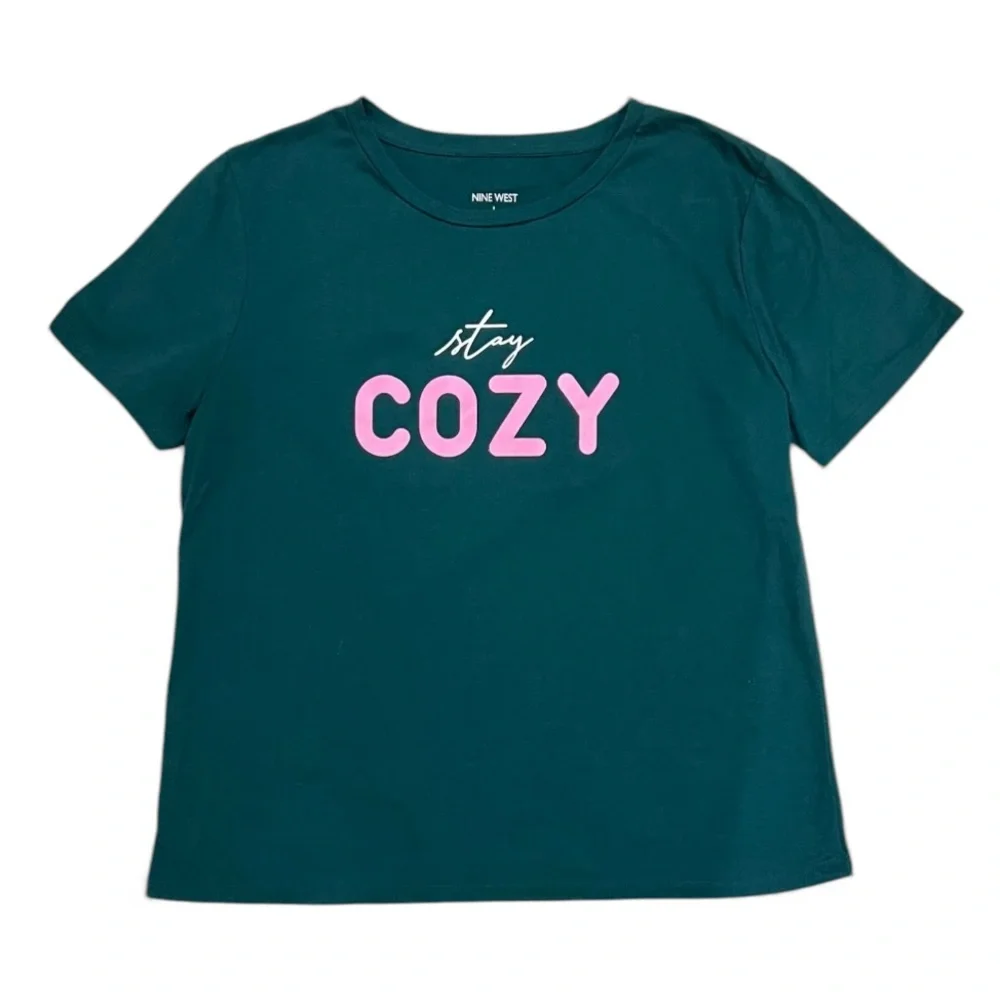Nine West Teal Stay Cozy T-Shirt Size Large